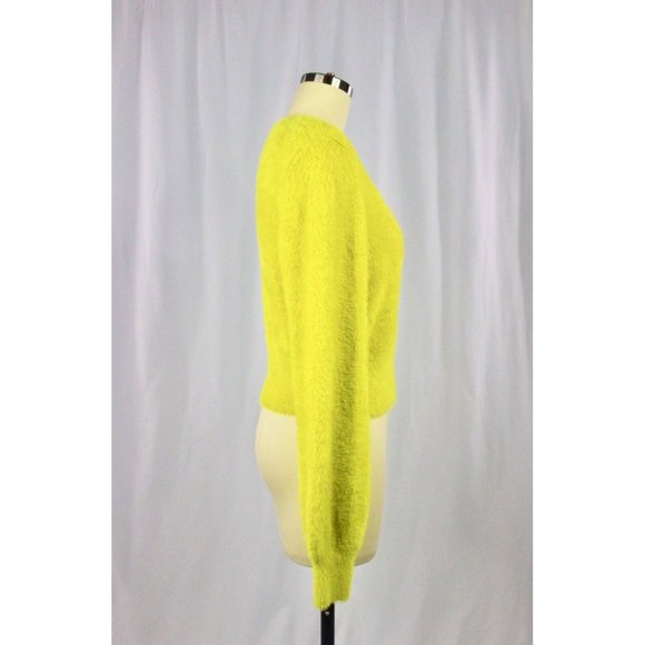Aritzia SUNDAY BEST Kitten Chartreuse Yellow Fuzzy Knit Cropped Sweater, Size M - Picture 4 of 13